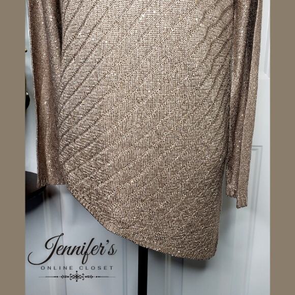 3/$25 Apt. 9 Women's Tan Asymmetrical Sequin Scoop Neck Long Sleeve Sweater - Picture 5 of 10